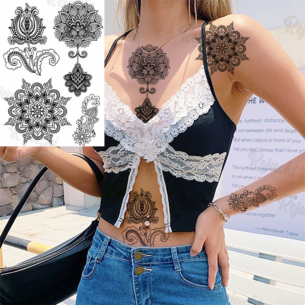 Sexy Waterproof Temporary Tattoo – Floral Mandala, Lotus & Animal Designs for Chest & Underboob