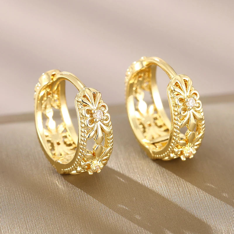 Sophisticated Inlaid Cubic Zirconia Hoops – Gold & Silver Tone/  Silver Color/Gold Color