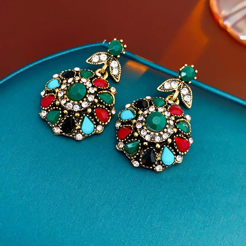 Colorful Rhinestonewater Drop Round Flower Necklaces  Vintage Advanced Collar Chains Aesthetic