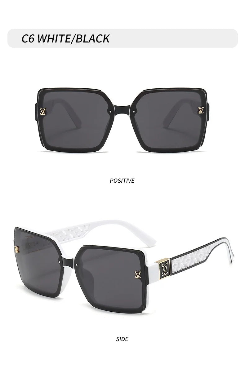 Fashion Glamour Oversized Geometric Designer-Style Sunglasses with Filigree Detailing