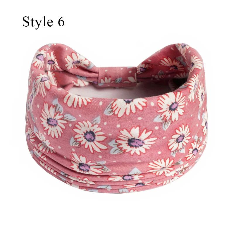 Women's Bohemian Wide Hair Band – Soft Stretchy Floral Turban for Sports, Yoga & Casual Fashion