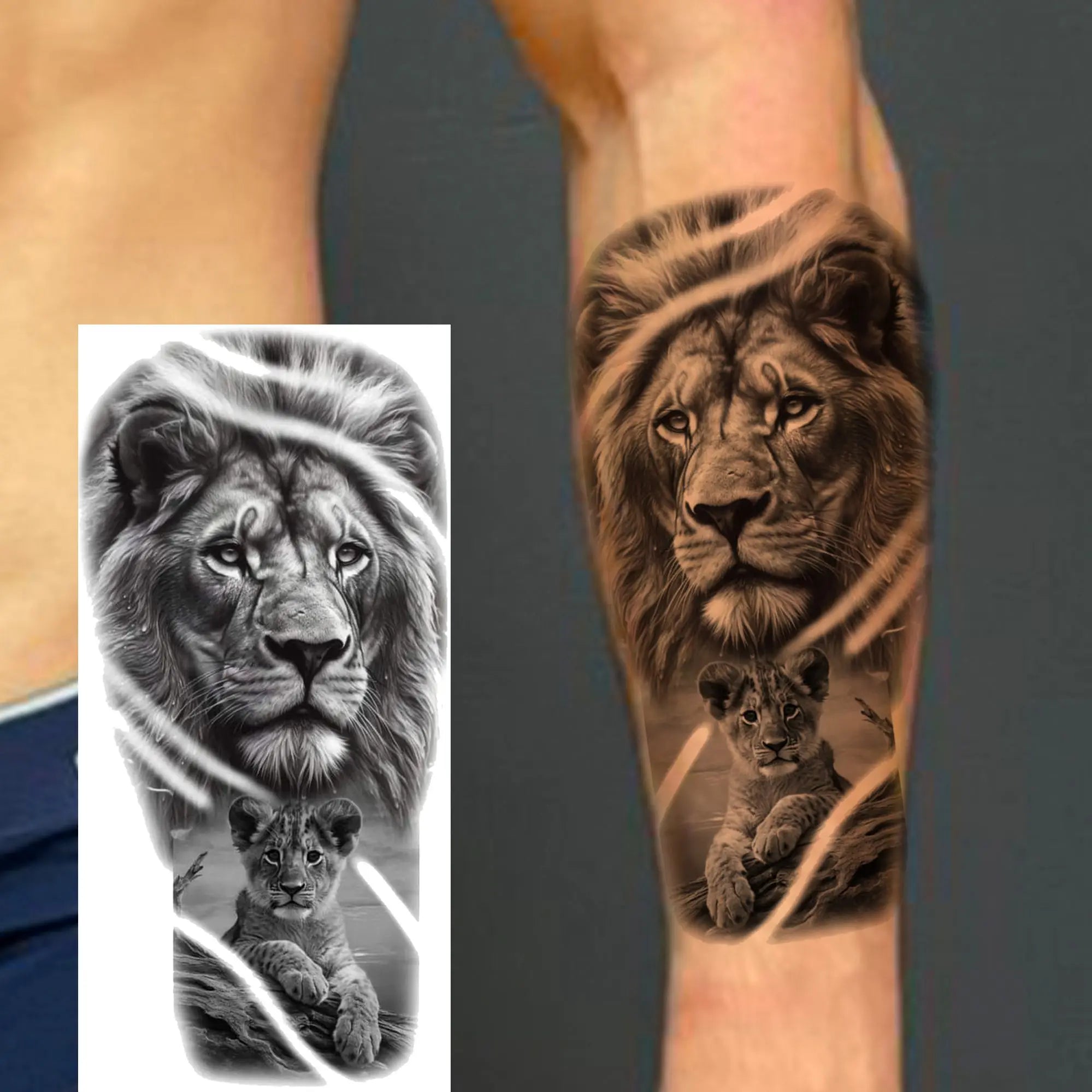 Premium Waterproof Realistic Tattoo Sticker – Majestic Lion & Tiger Designs for Arm & Leg