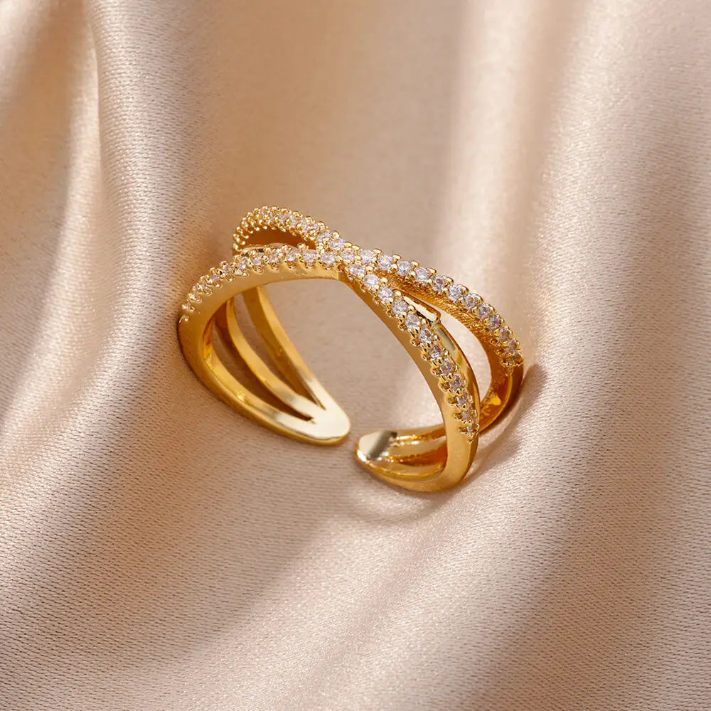Adjustable Geometric Belt Ring – Tarnish-Free Stainless Steel & Zirconia Wedding Gift