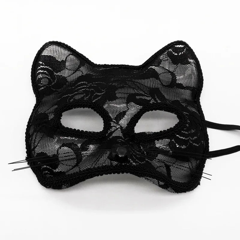 Mysterious Elegance Enchanting Lace Cat & Fox Masquerade Mask for Parties & Events