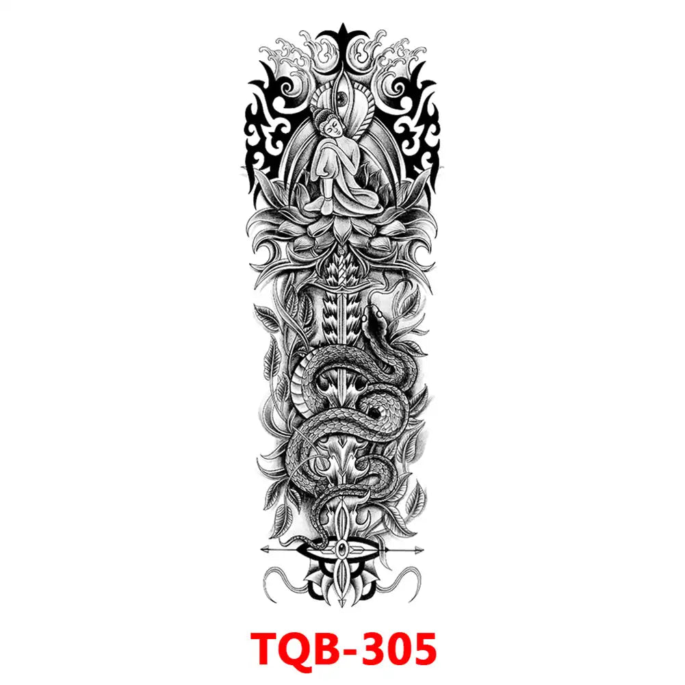 Large Waterproof Full Arm Temporary Tattoo – Intricate Totem & Geometric Sleeve Sticker