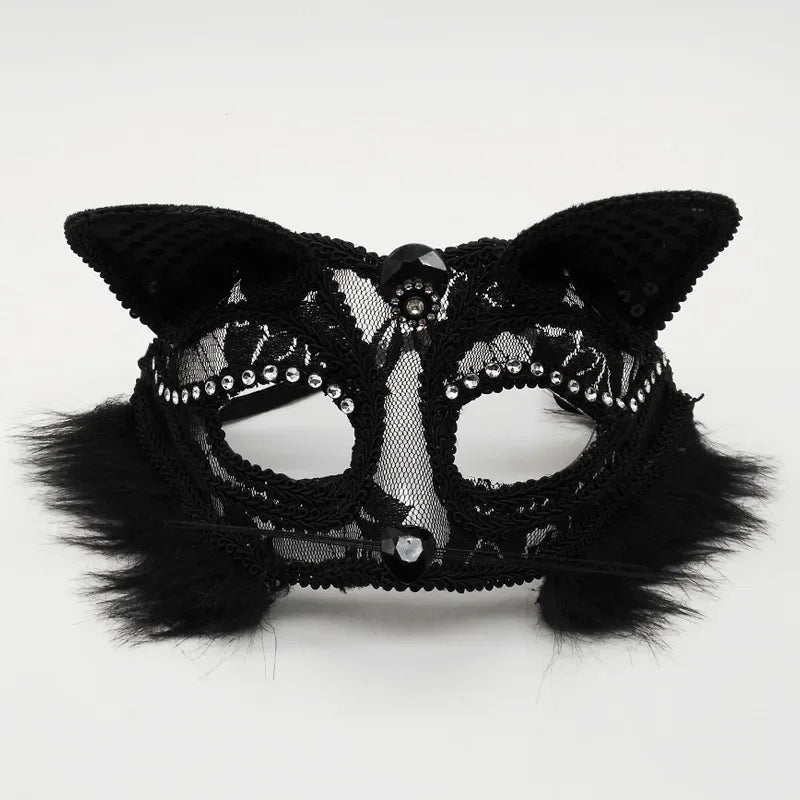 Mysterious Elegance Enchanting Lace Cat & Fox Masquerade Mask for Parties & Events