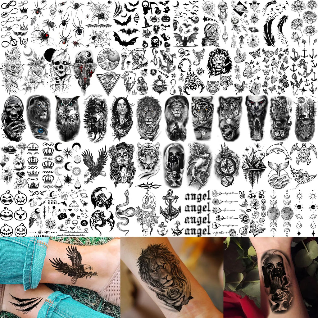 71 Sheets Ultimate Temporary Tattoo Megapack  – Lion, Dragon, Wolf, Flower & Skull Body Art