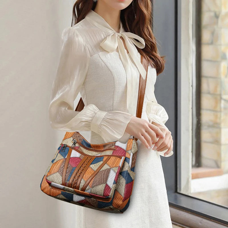The Retro Artisan Tote – Patchwork Leather-Look Shoulder Bag