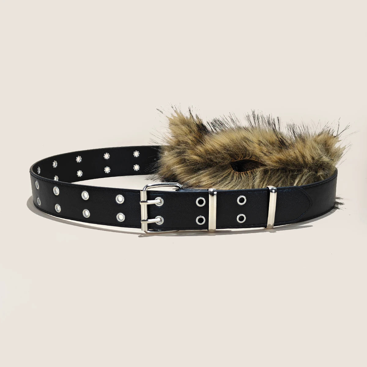Bohemian Faux-Fur & Grommet Statement Belt – Textured Street-Style Accessory