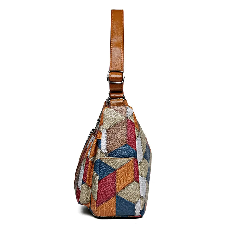 The Retro Artisan Tote – Patchwork Leather-Look Shoulder Bag