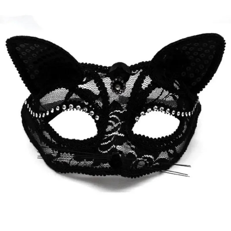 Mysterious Elegance Enchanting Lace Cat & Fox Masquerade Mask for Parties & Events