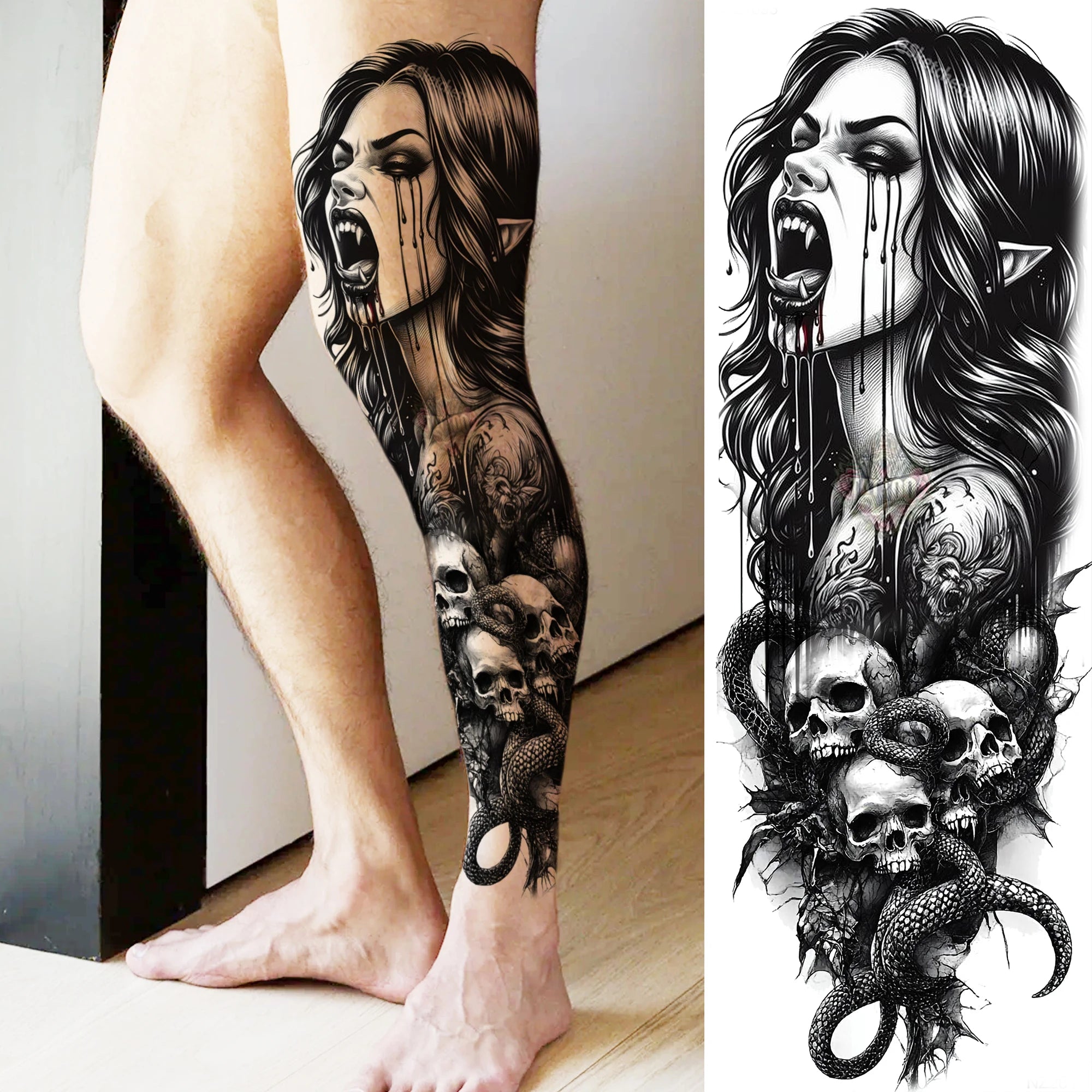 Full Arm or Legs Jesus & Zeus God Temporary Tattoo Sleeve – Large Waterproof Realistic Body Art for  Women