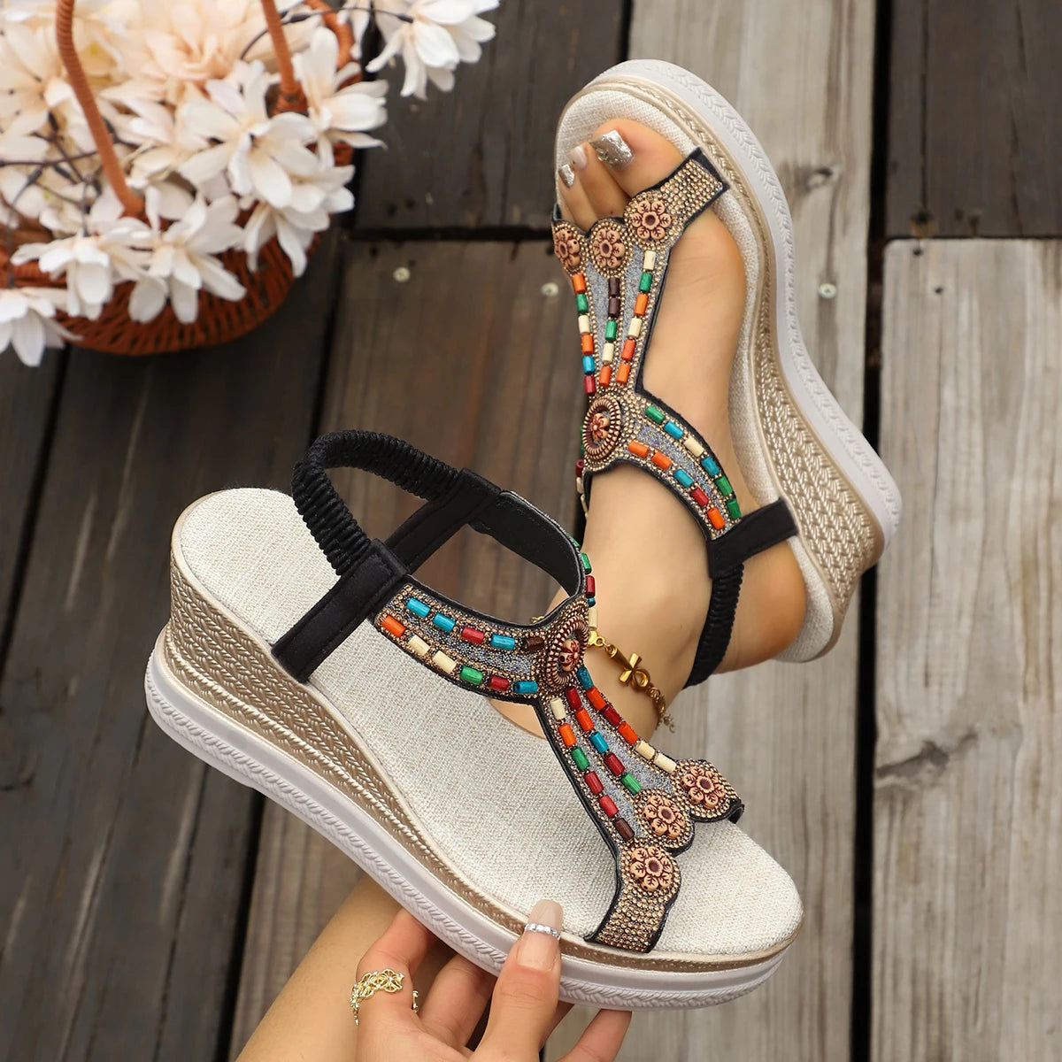 Colored - The Rock-Chic Rivet Wedge | Vintage-Inspired Platform Sandal