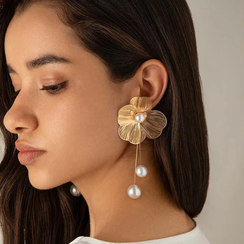 Fleur-de-Pearl Oversized Drop Earrings