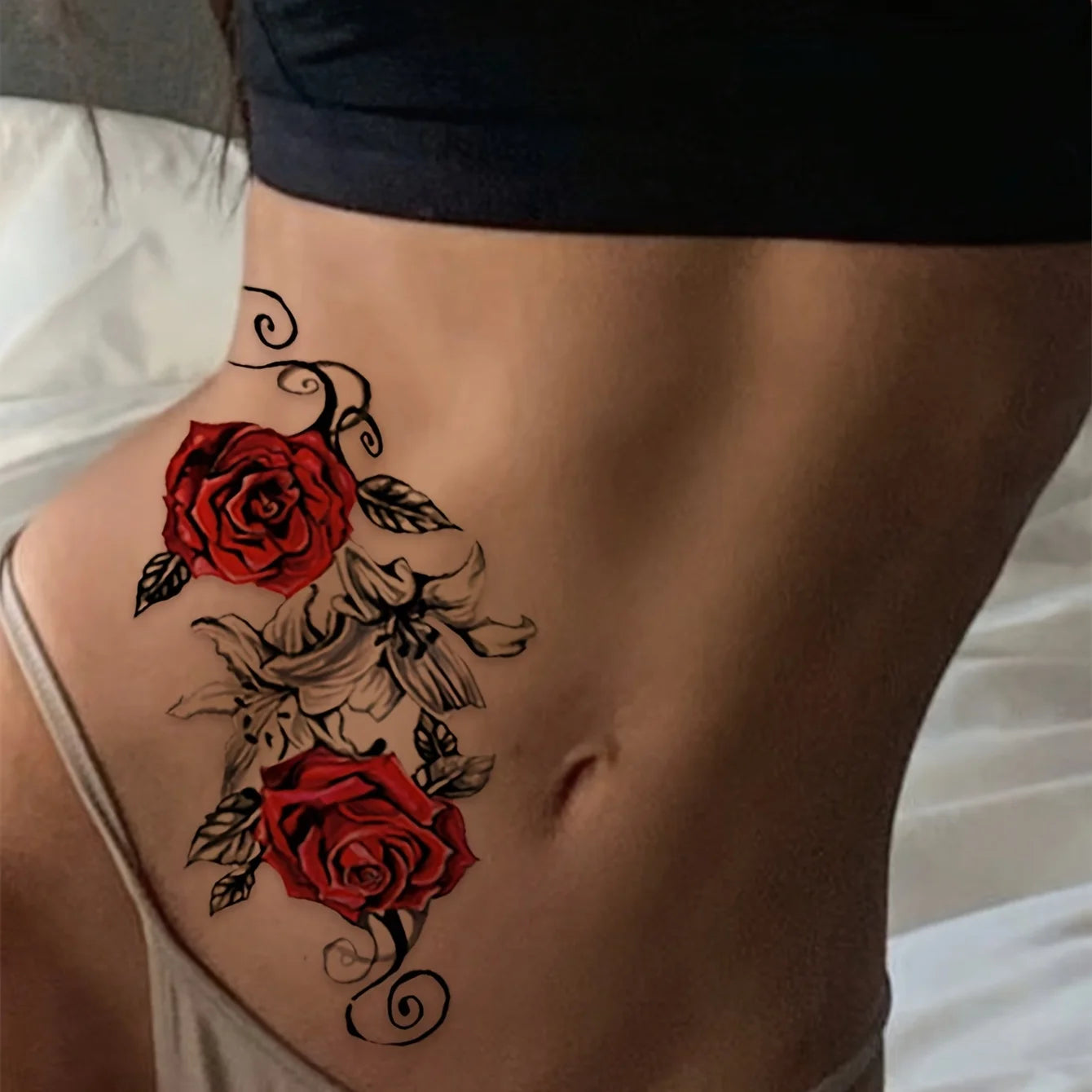 The Seductive Rose Collection: 2-Pack Waterproof Floral Temporary Tattoos