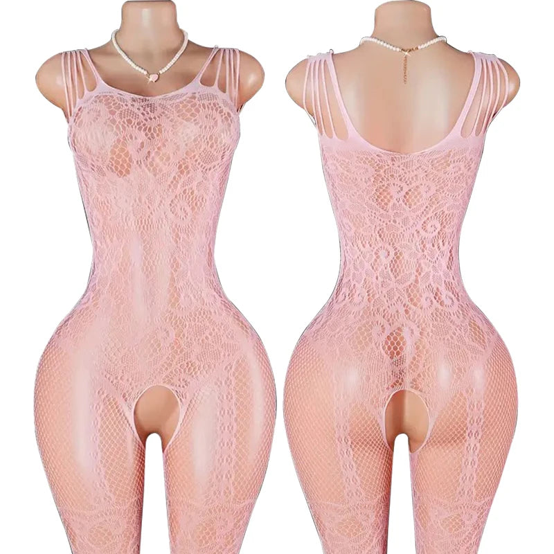 Full-Body Crotchless Lace Bodystocking Underwear Set