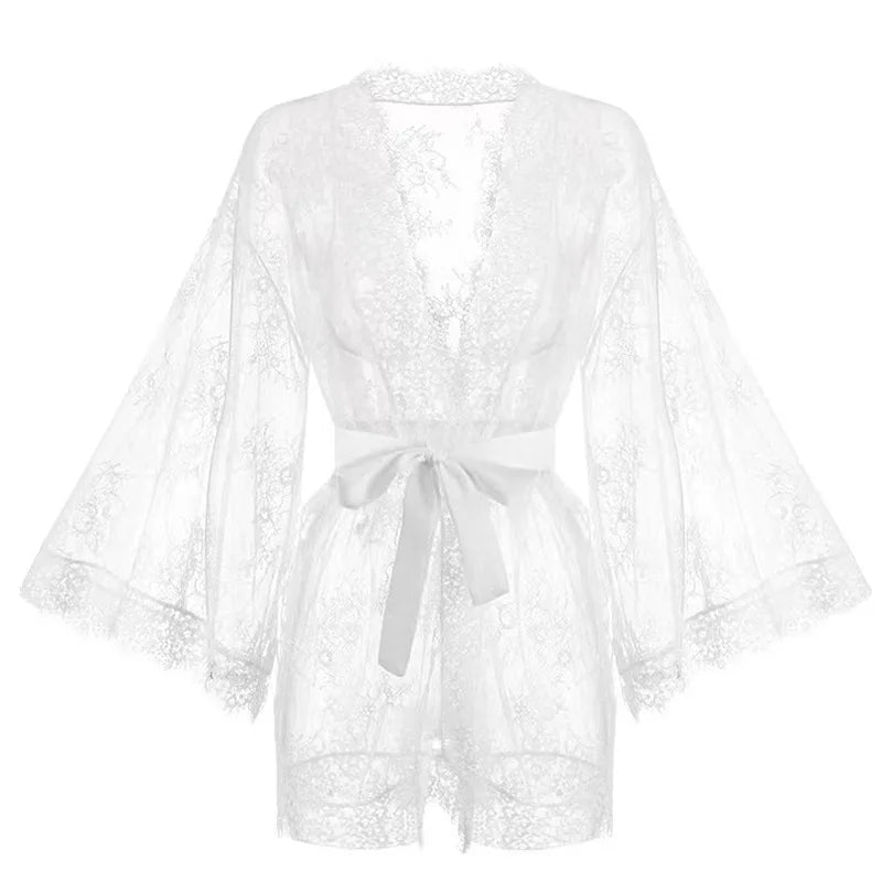 Romantic & Luxurious Midnight Lace Boudoir Robe – Intimate Lounge Kimono