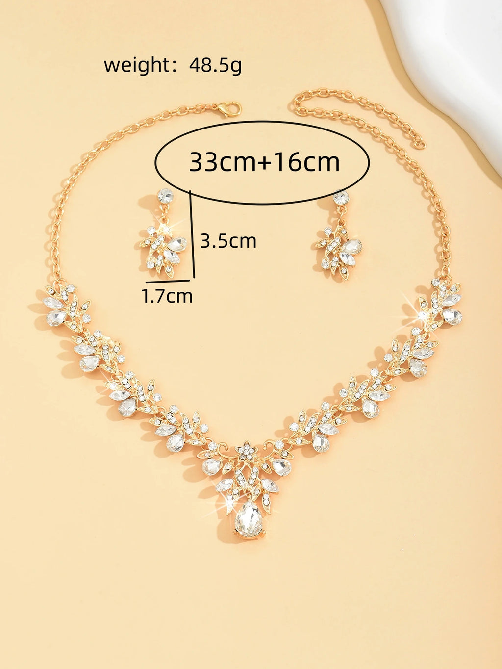 Cross Mirror European and American Exaggerated Banquet Gemstone Necklace Earnail Set