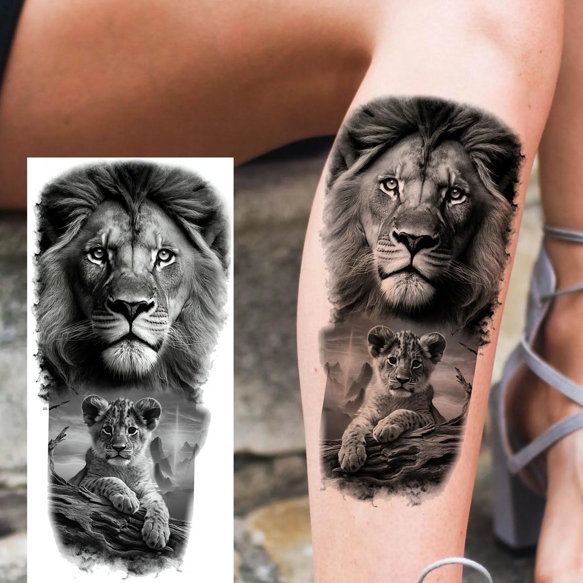Premium Waterproof Realistic Tattoo Sticker – Majestic Lion & Tiger Designs for Arm & Leg