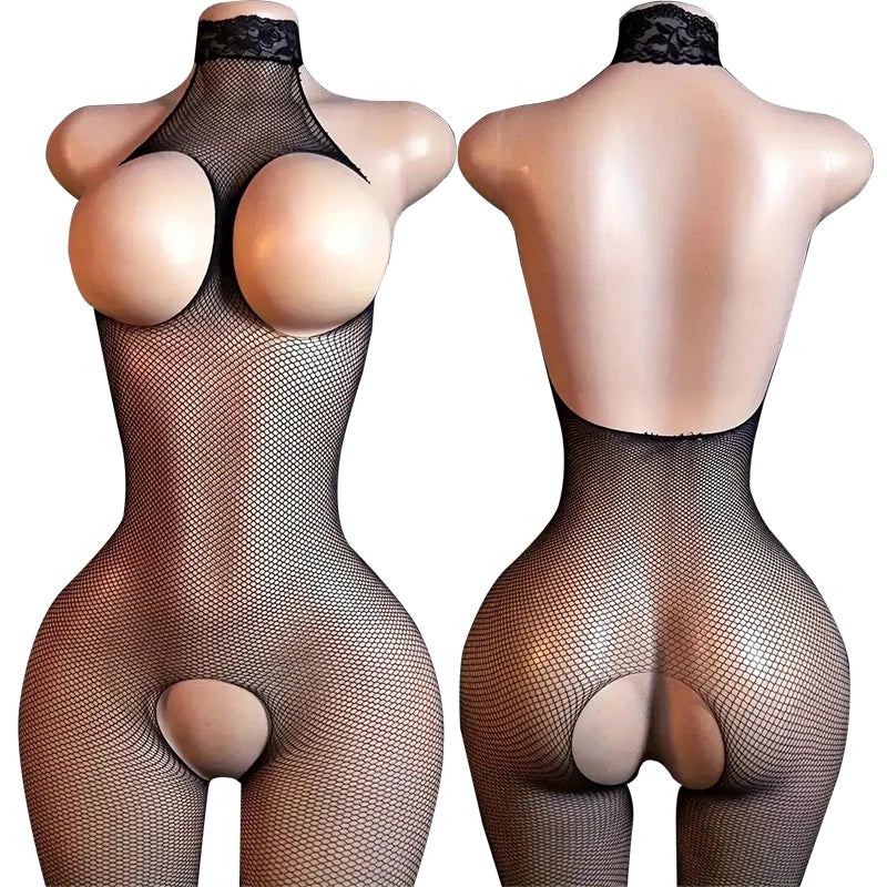 Full-Body Crotchless Lace Bodystocking Underwear Set