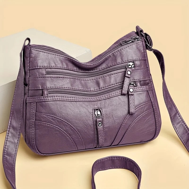The Essential Vintage Carry-All – Multi-Pocket Leather Shoulder Bag