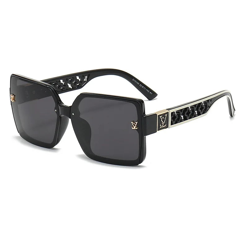 Fashion Glamour Oversized Geometric Designer-Style Sunglasses with Filigree Detailing