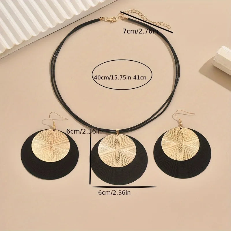 Heavy Metal Swirl Charm Choker & Earrings Set – Elegant Geometric Jewelry Suite