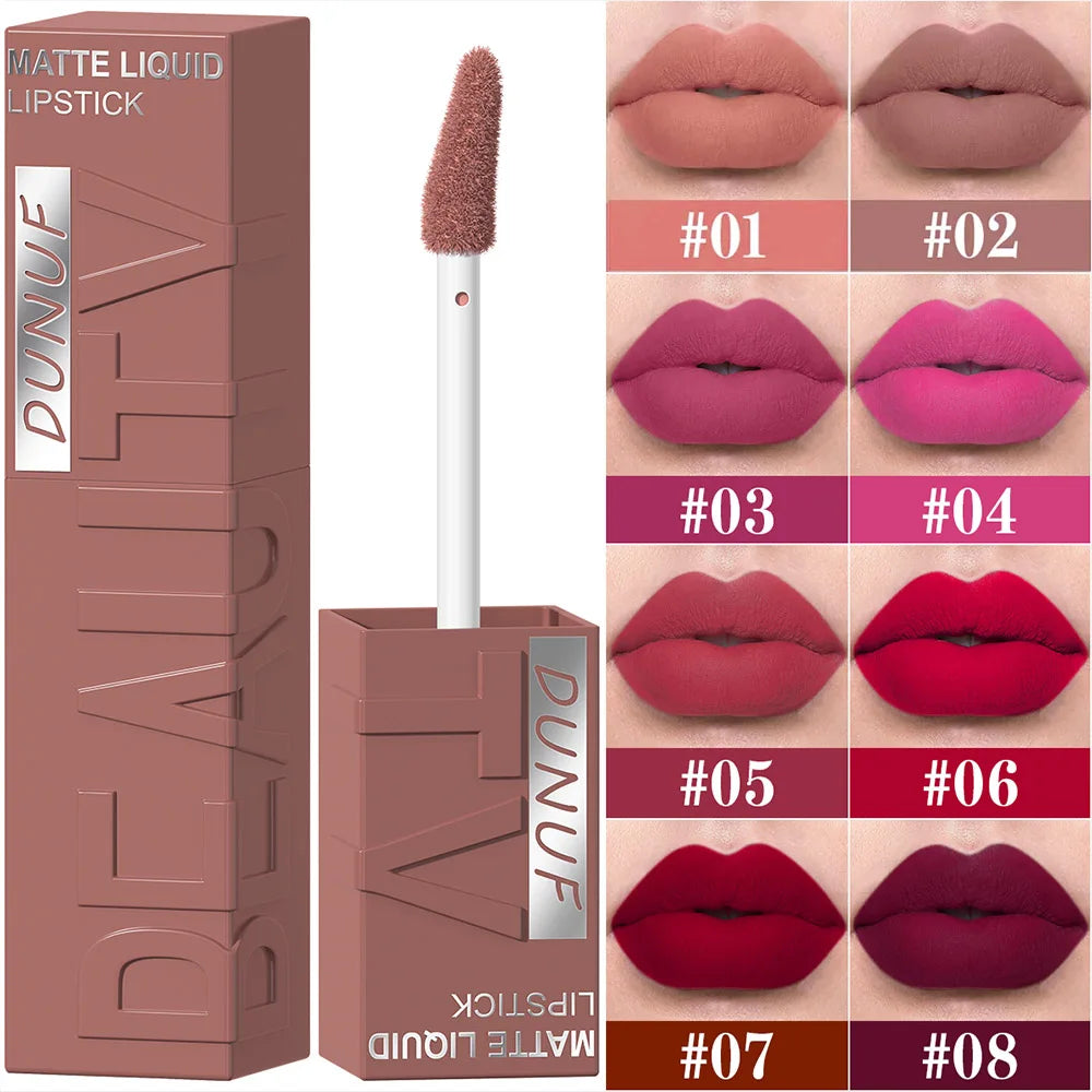 LUX LADY Square-Tube Velvet Matte Lipstick – 8-Color Plumping Lip Glaze