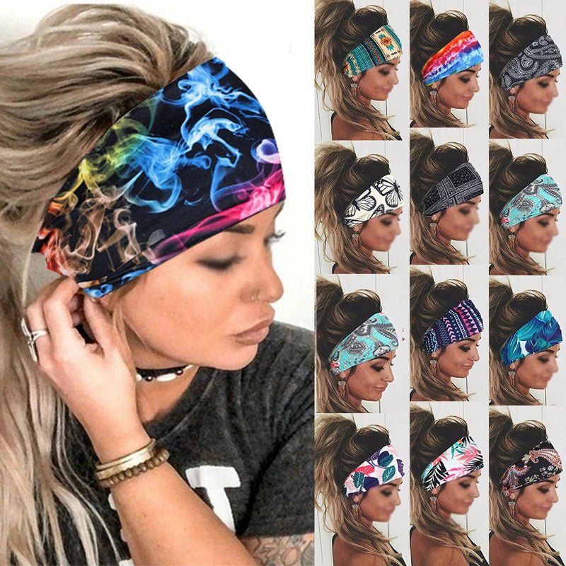 Women's Bohemian Wide Hair Band – Soft Stretchy Floral Turban for Sports, Yoga & Casual Fashion