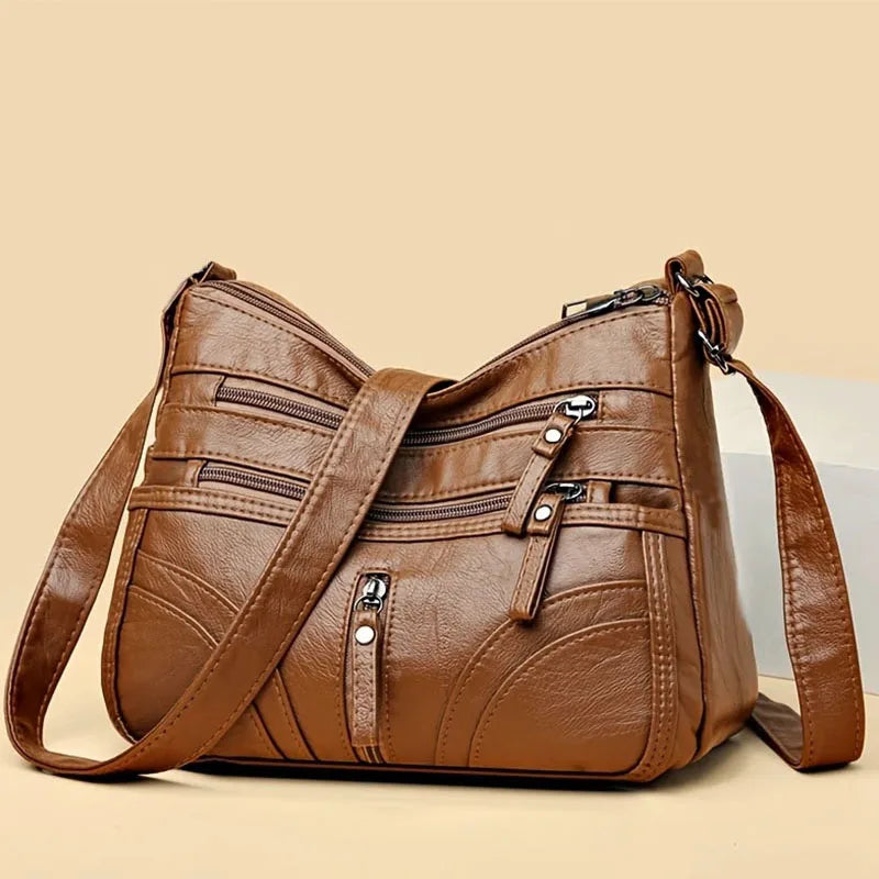 The Essential Vintage Carry-All – Multi-Pocket Leather Shoulder Bag