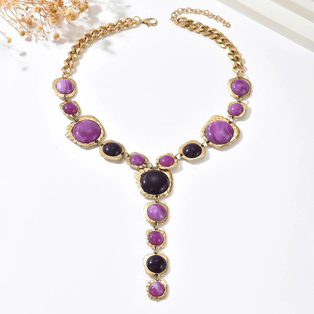 Artisan Hammered Stone Statement Collar