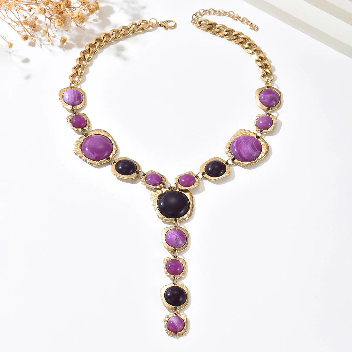 Artisan Hammered Stone Statement Collar