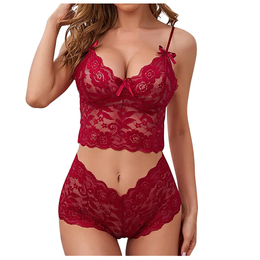 The Sexy Women Lingerie Set Thin Lace Flower Printed Underwear Suit