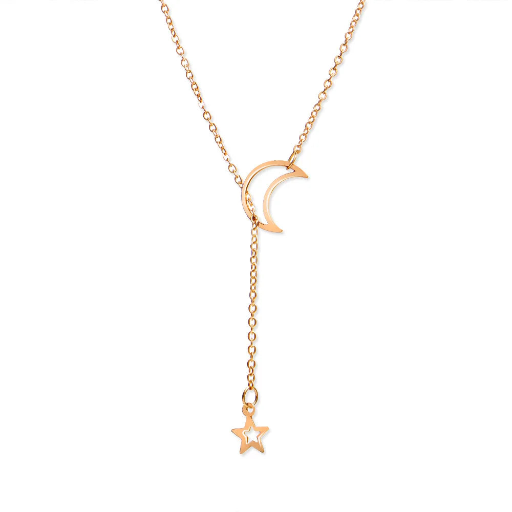 Celestial Crescent Lariat Necklace