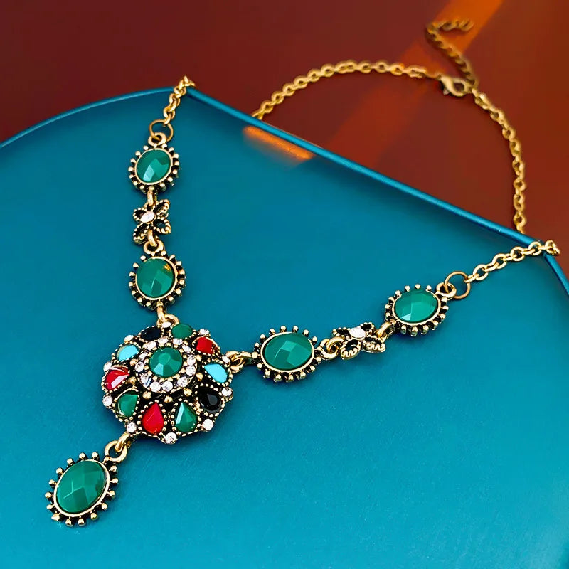 Colorful Rhinestonewater Drop Round Flower Necklaces  Vintage Advanced Collar Chains Aesthetic