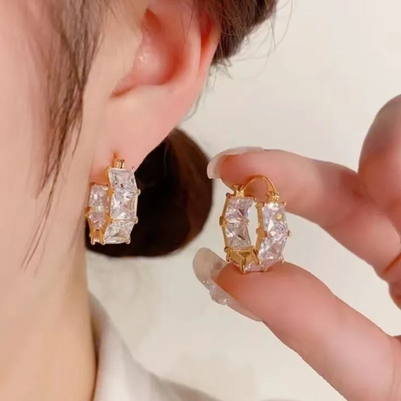 Signature Crystal Dangle Hoops – Luxurious Gold-Tone Party Earrings