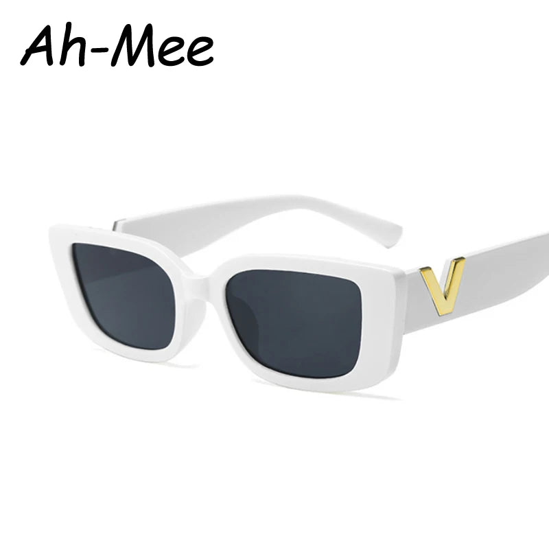 Luxury Urban Chic Rectangular Sunglasses with Gold "V" Detail
