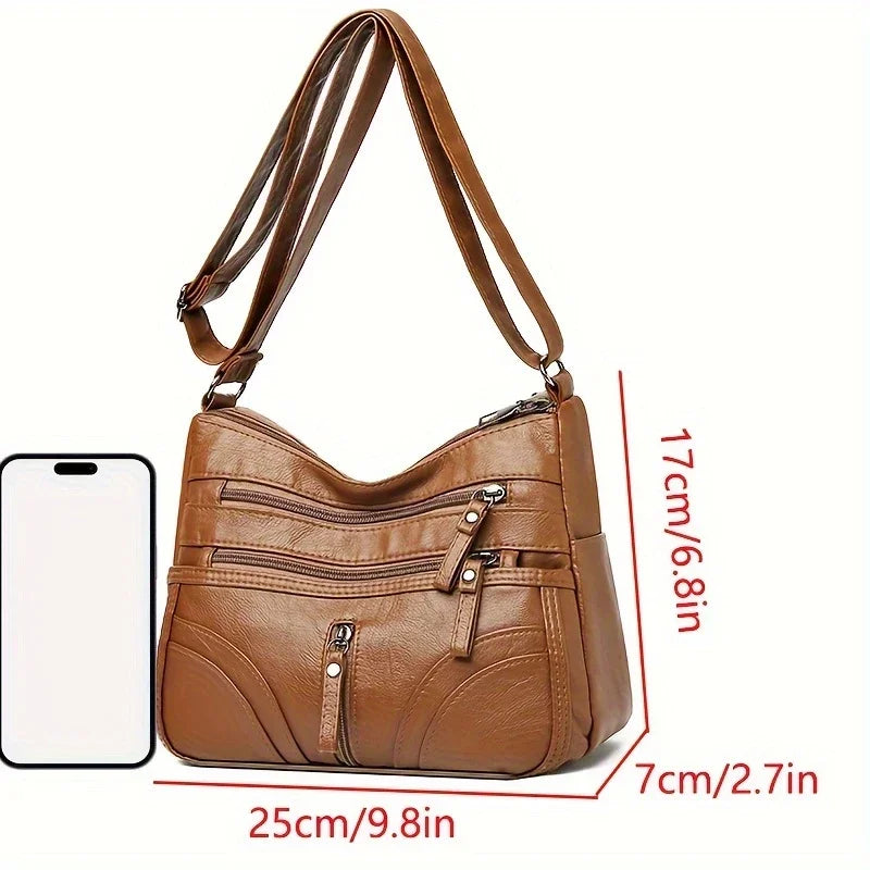 The Essential Vintage Carry-All – Multi-Pocket Leather Shoulder Bag