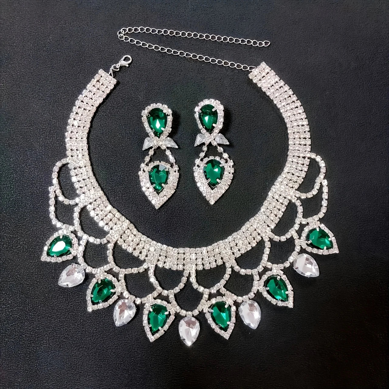 The Royal Radiance Rhinestone Set: Exquisite Hand-Crafted Statement Necklace & Earrings