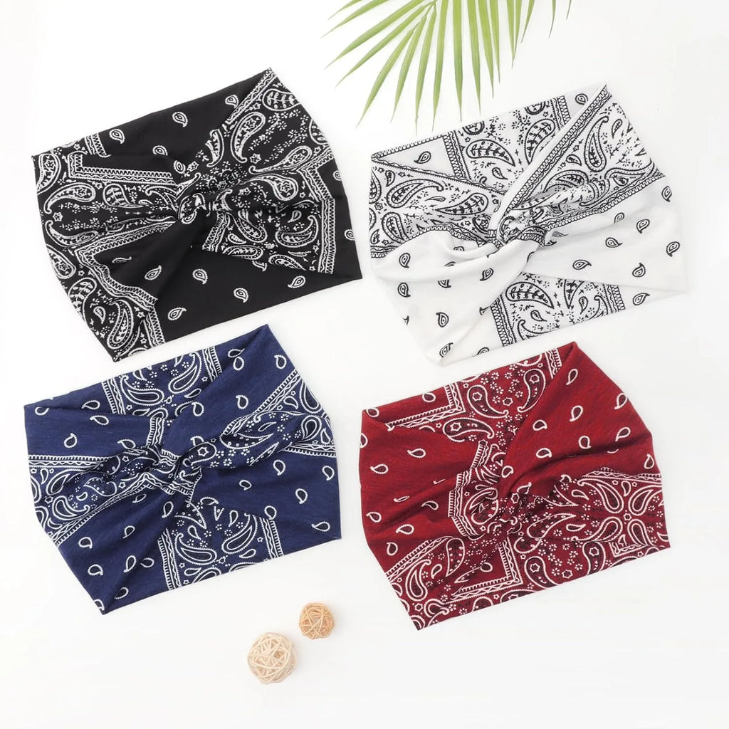 4-Pack No-Slip Knotted Headbands – Stylish Printed Turban Wraps for Yoga, Sports & Everyday Chic