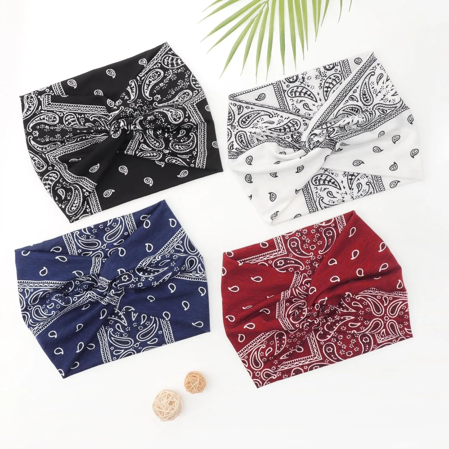 4-Pack No-Slip Knotted Headbands – Stylish Printed Turban Wraps for Yoga, Sports & Everyday Chic
