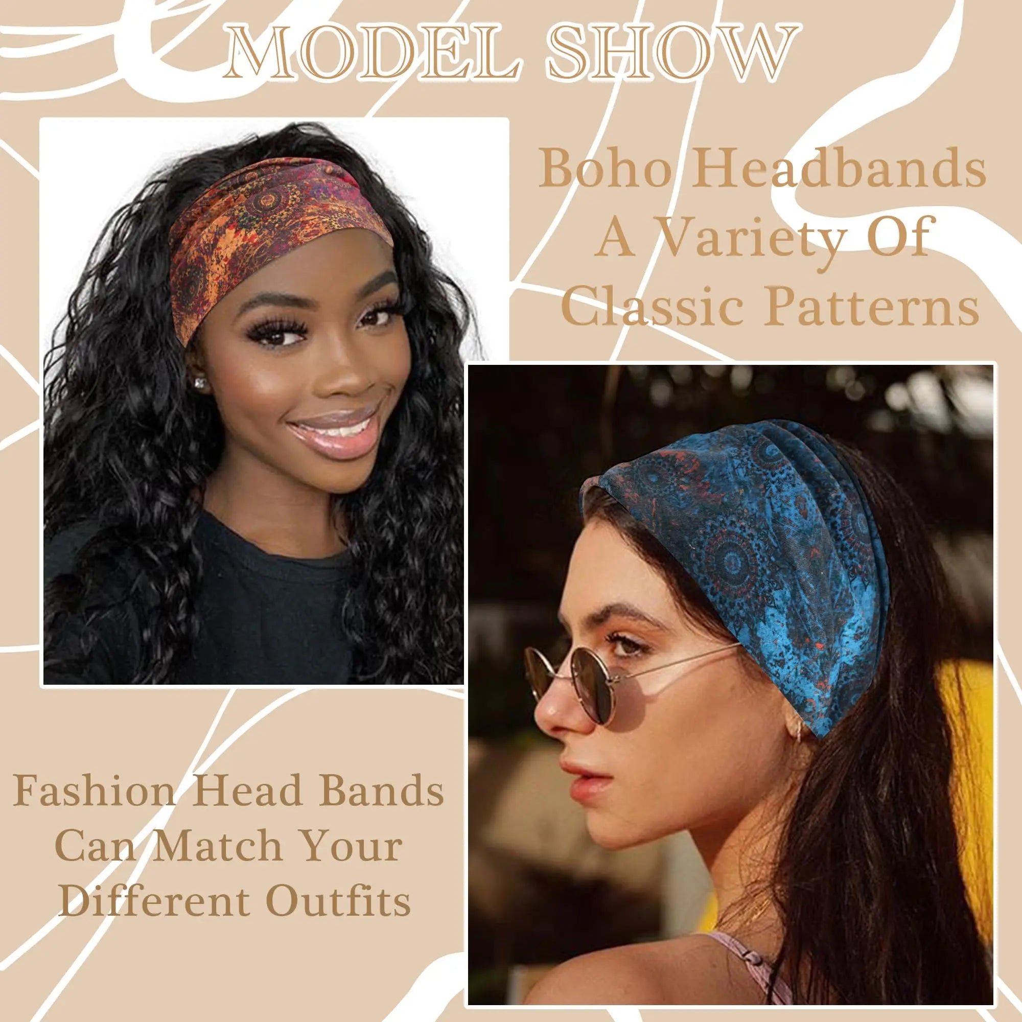 Bohemian Knotted Headbands for Women – Soft Cotton-Blend No-Slip Elastic Hair Accessories
