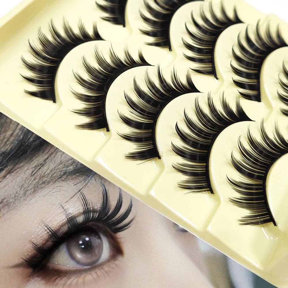 Premium Cat-Eye Faux Mink Lashes (5 Pairs) – Reusable, Long & Wispy Natural Look
