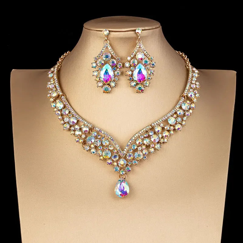 The Royal Radiance AB Crystal Set – Iridescent Necklace & Earring Suite