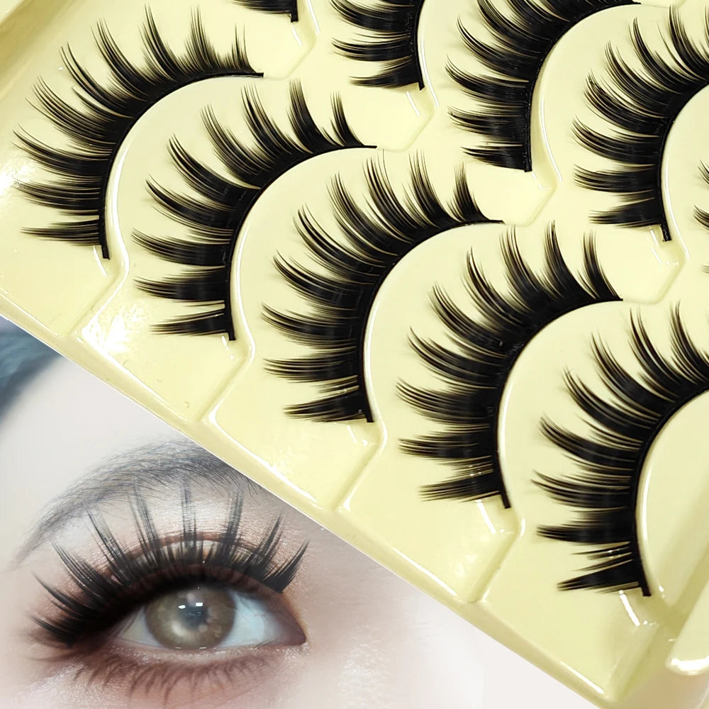 Premium Cat-Eye Faux Mink Lashes (5 Pairs) – Reusable, Long & Wispy Natural Look