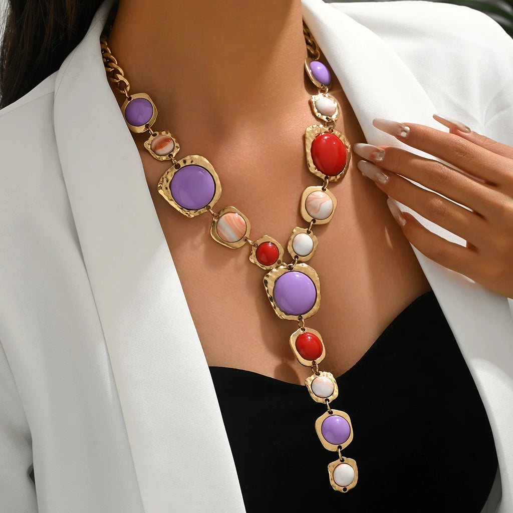 Artisan Hammered Stone Statement Collar