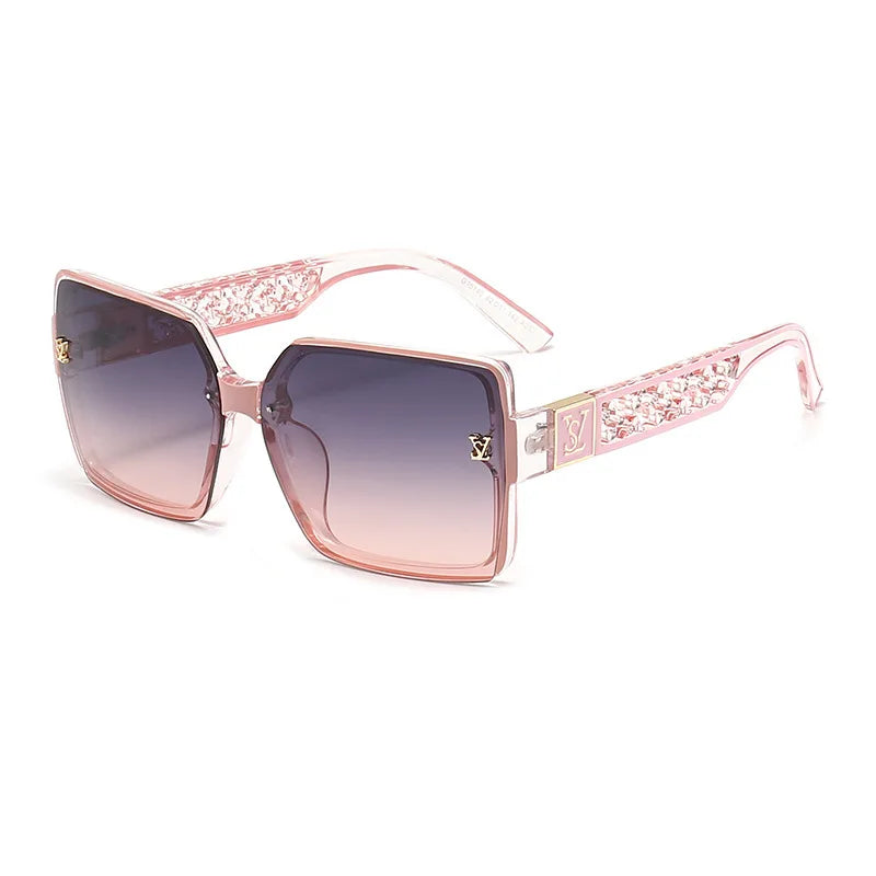 Fashion Glamour Oversized Geometric Designer-Style Sunglasses with Filigree Detailing