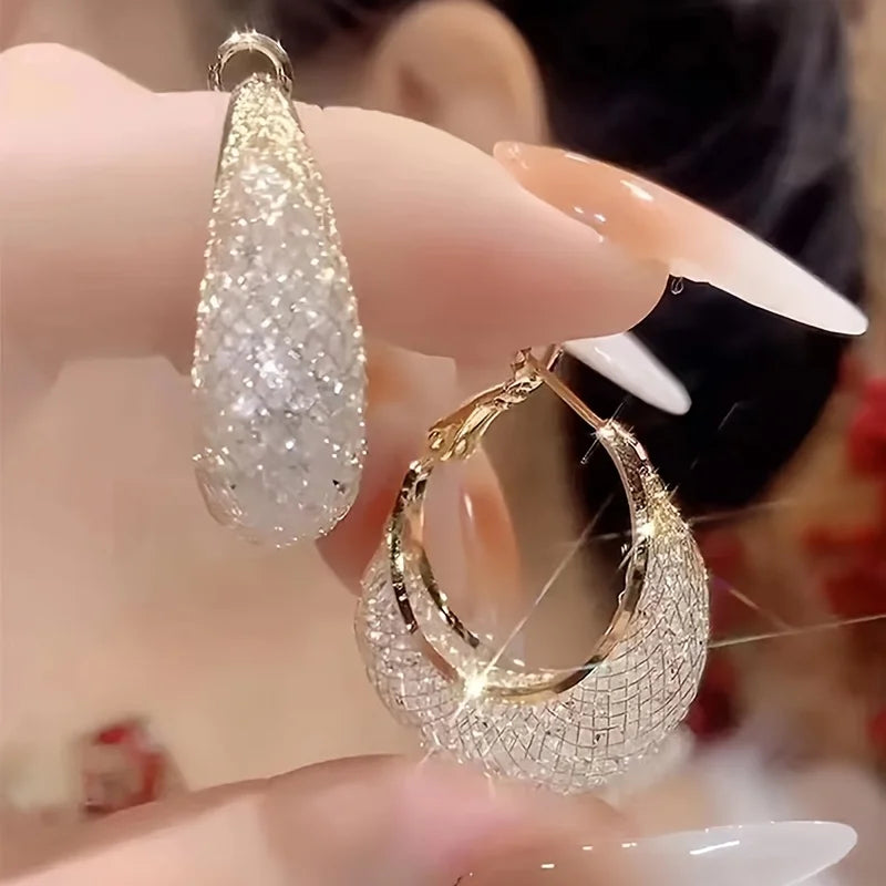 Rhinestone-Inlaid Mesh Hoops for the Modern Woman