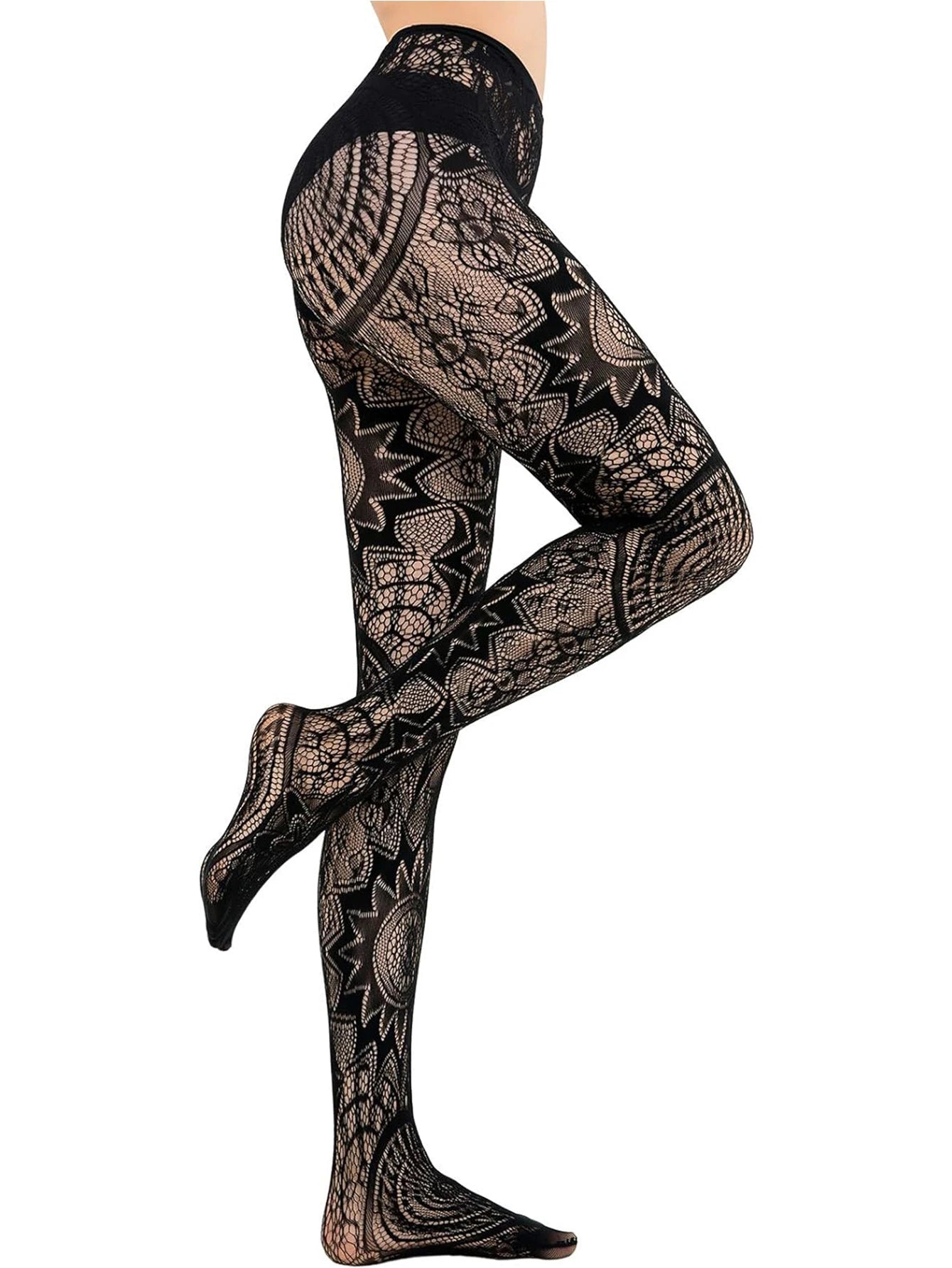 Obsidian Mesh: Tattoo-Lace & Hollow Fishnet Pantyhose