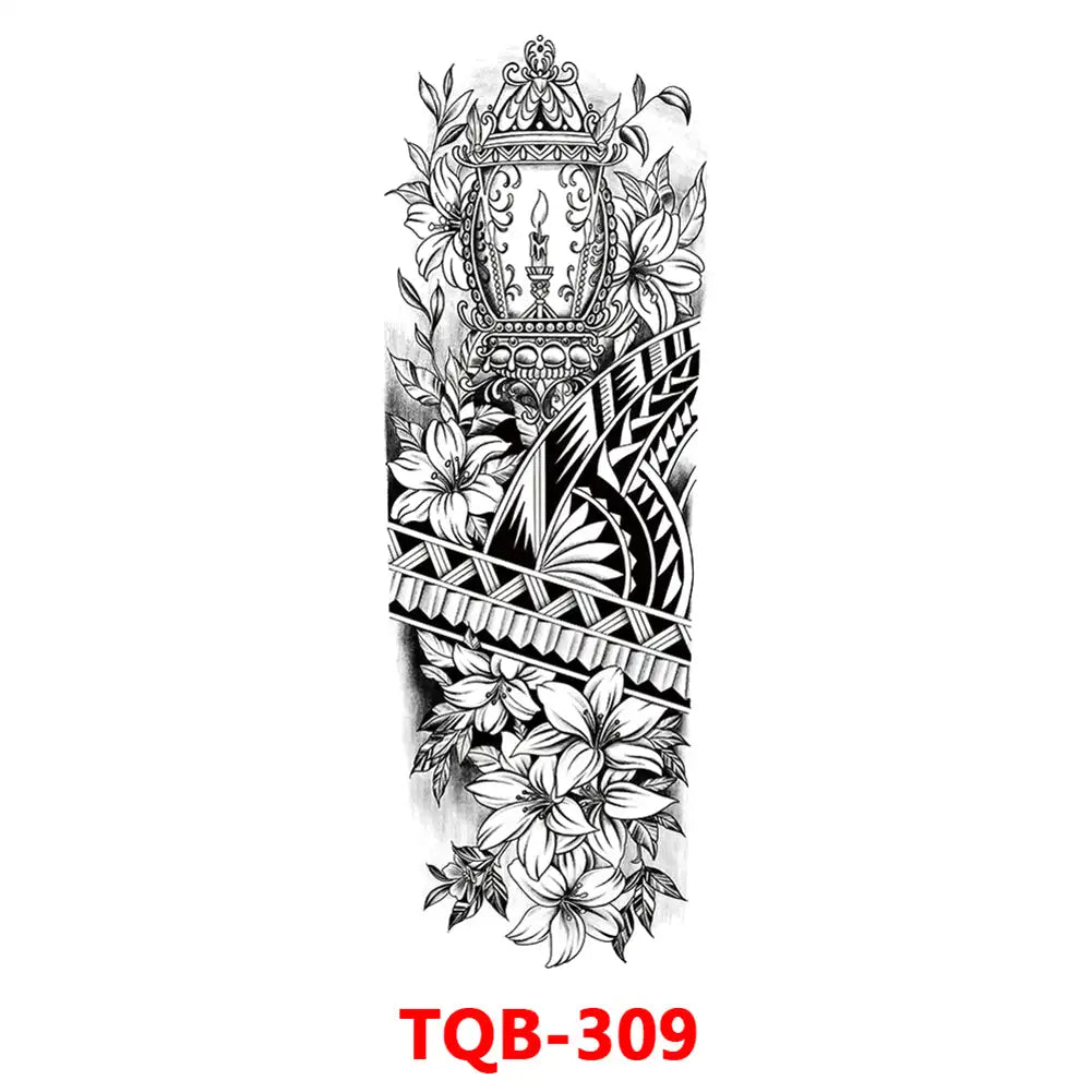 Large Waterproof Full Arm Temporary Tattoo – Intricate Totem & Geometric Sleeve Sticker